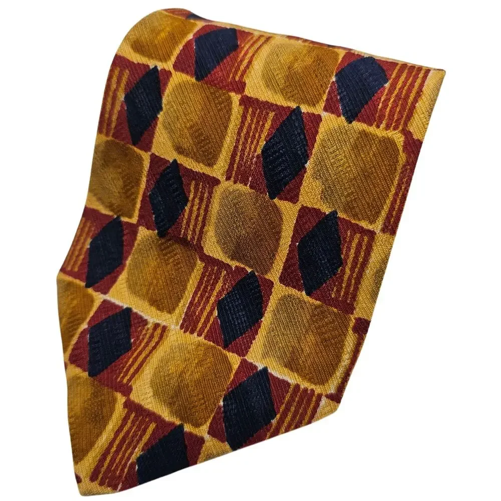 Ermenegildo Zegna Silk Tie Gold Red Blue Geometric Diamond Designer Italy 58.25
